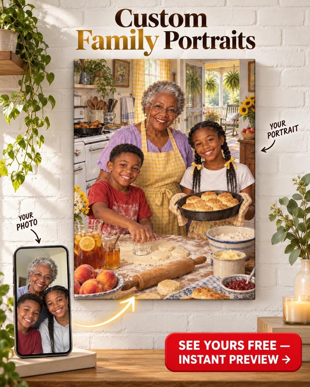 Biscuits at Mamaw's Custom Portrait from Photo | Personalized Grandma Kitchen Portrait Gift