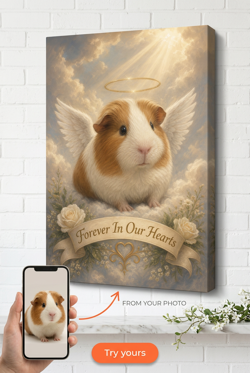 Custom Memorial Cat Portrait — Angel Wings Canvas from Photo
