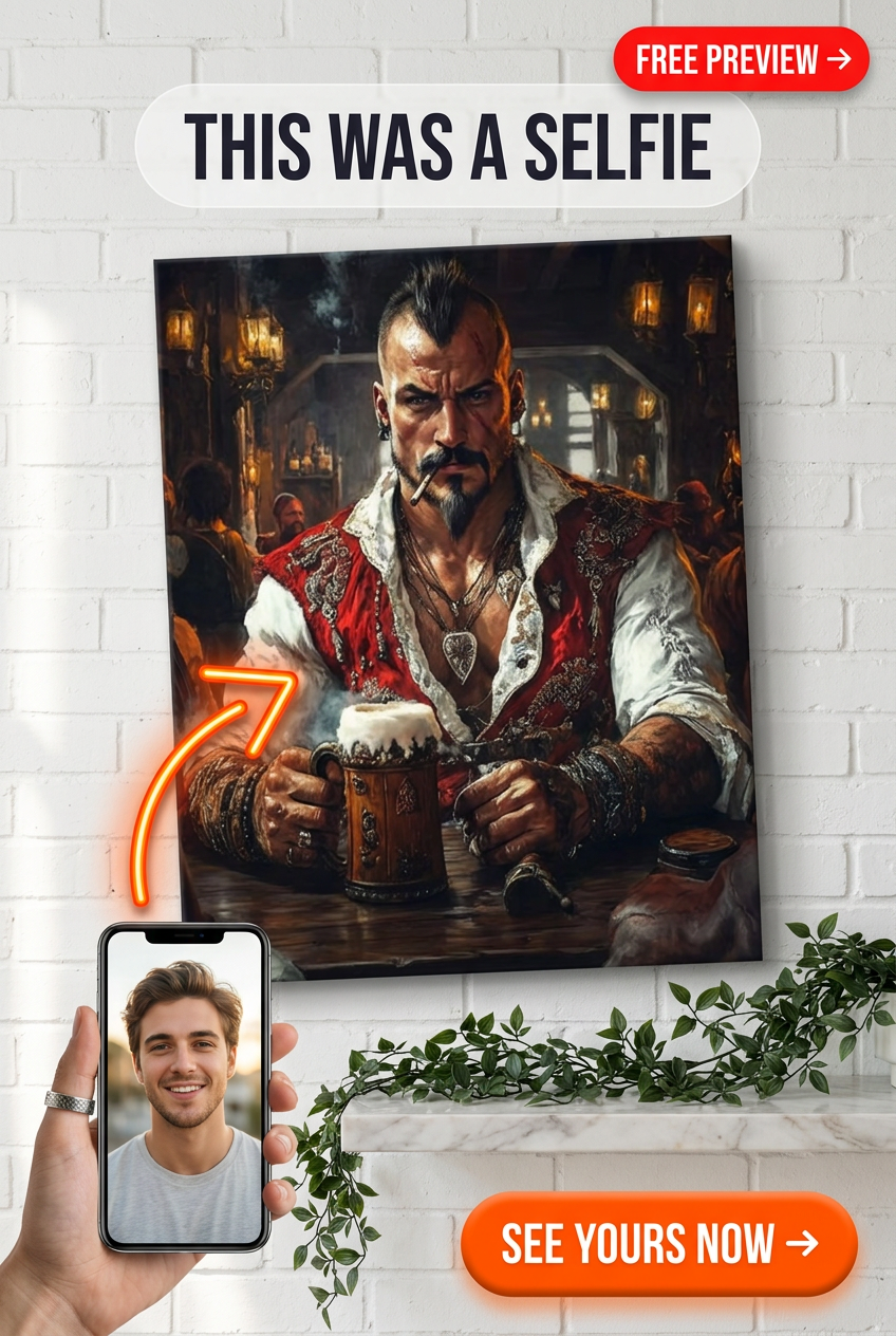 Custom Pirate Man Portrait — Heroic Tavern Canvas from Photo