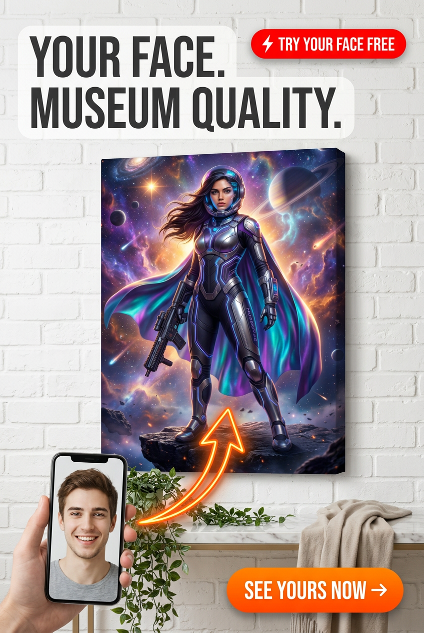 Custom Sci-Fi Man Portrait — Heroic Space Warrior Canvas