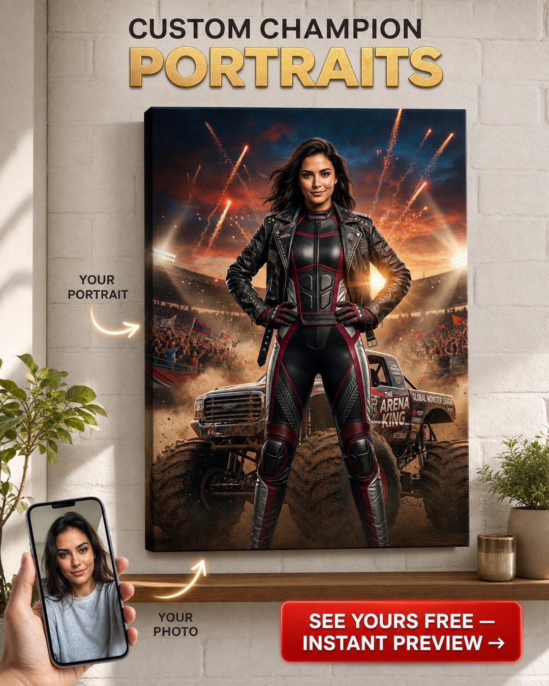 Custom Athlete Portrait for Woman — Heroic Canvas from Photo