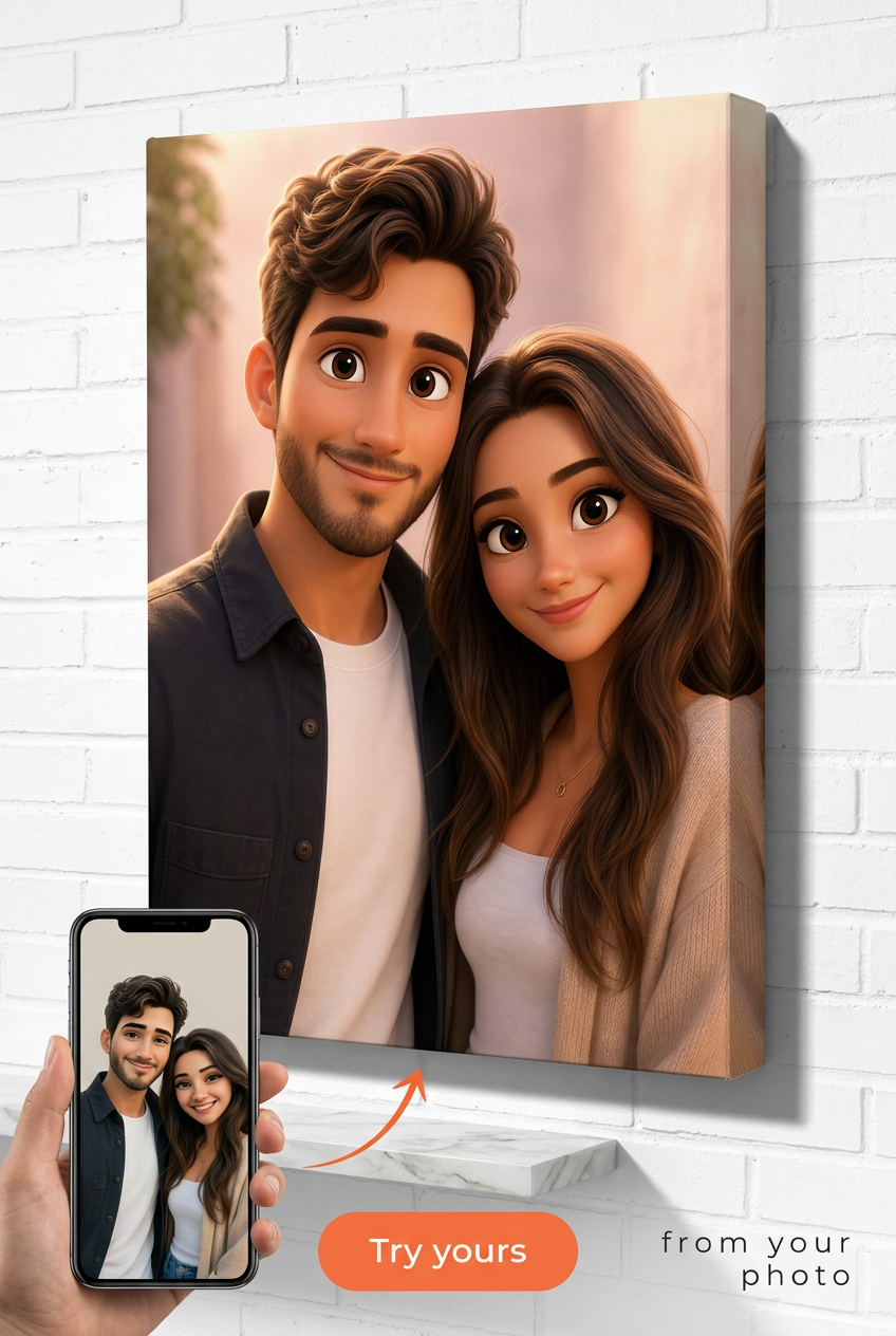 Custom Pixar Couple Portrait — Whimsical AI Art from Photo