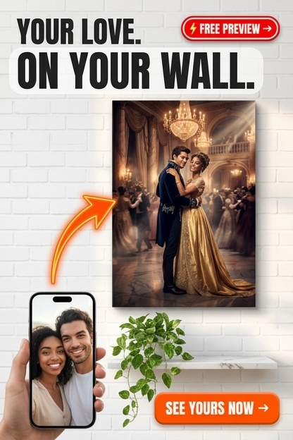 Regency Revelations: Epic Couple Portrait Canvas