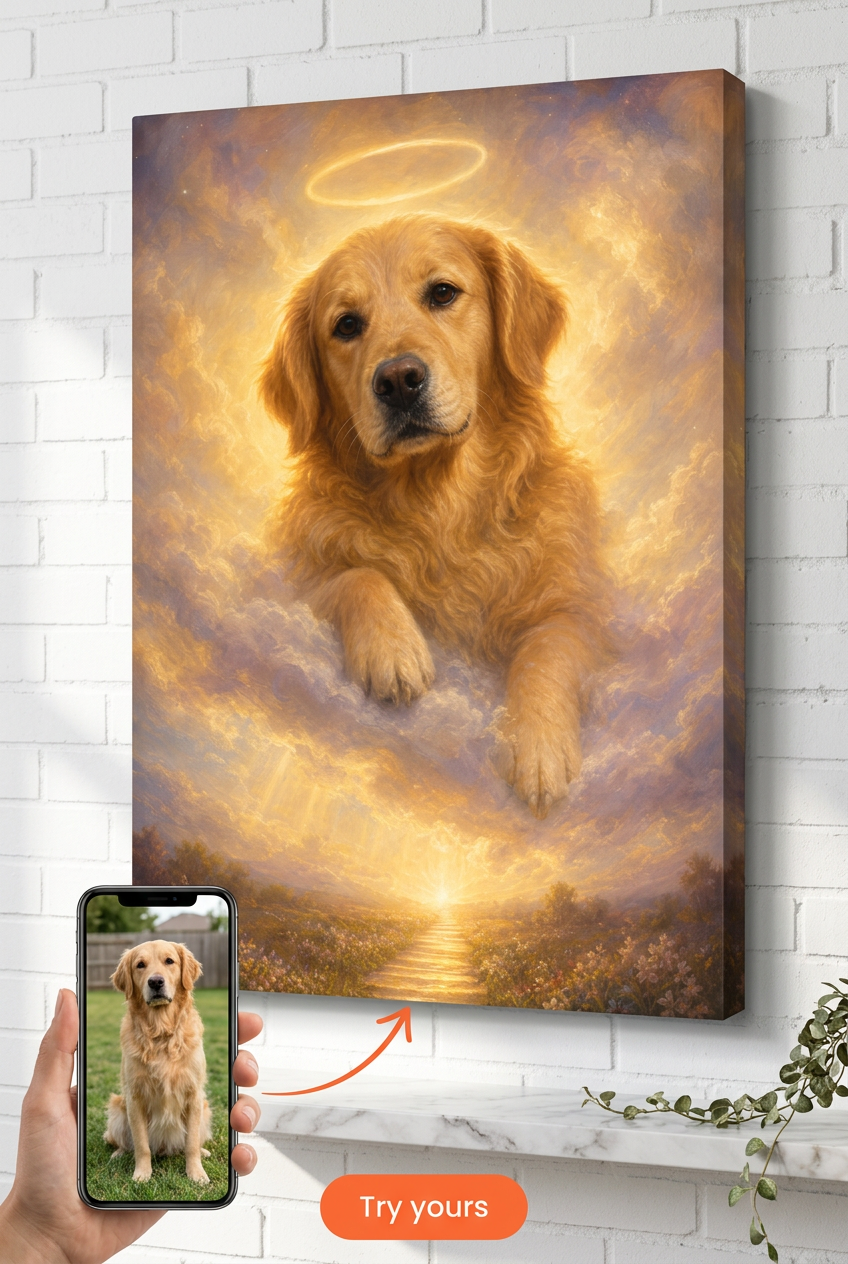 Custom Pet Memorial Dog Portrait — Serene Halo Canvas