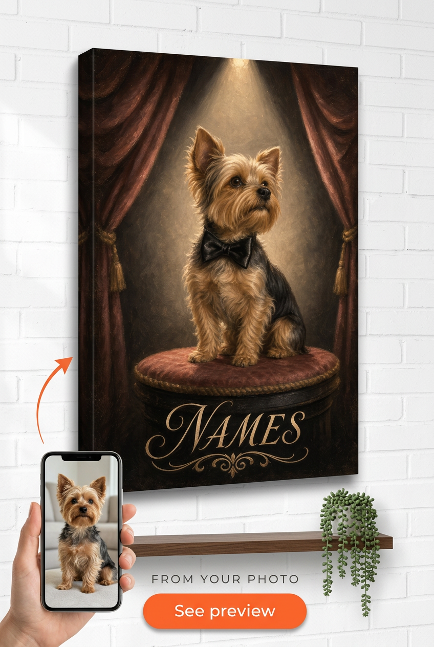 Custom 1940s Hollywood Tuxedo Stage Pet Portrait from Photo | Personalized General Gift