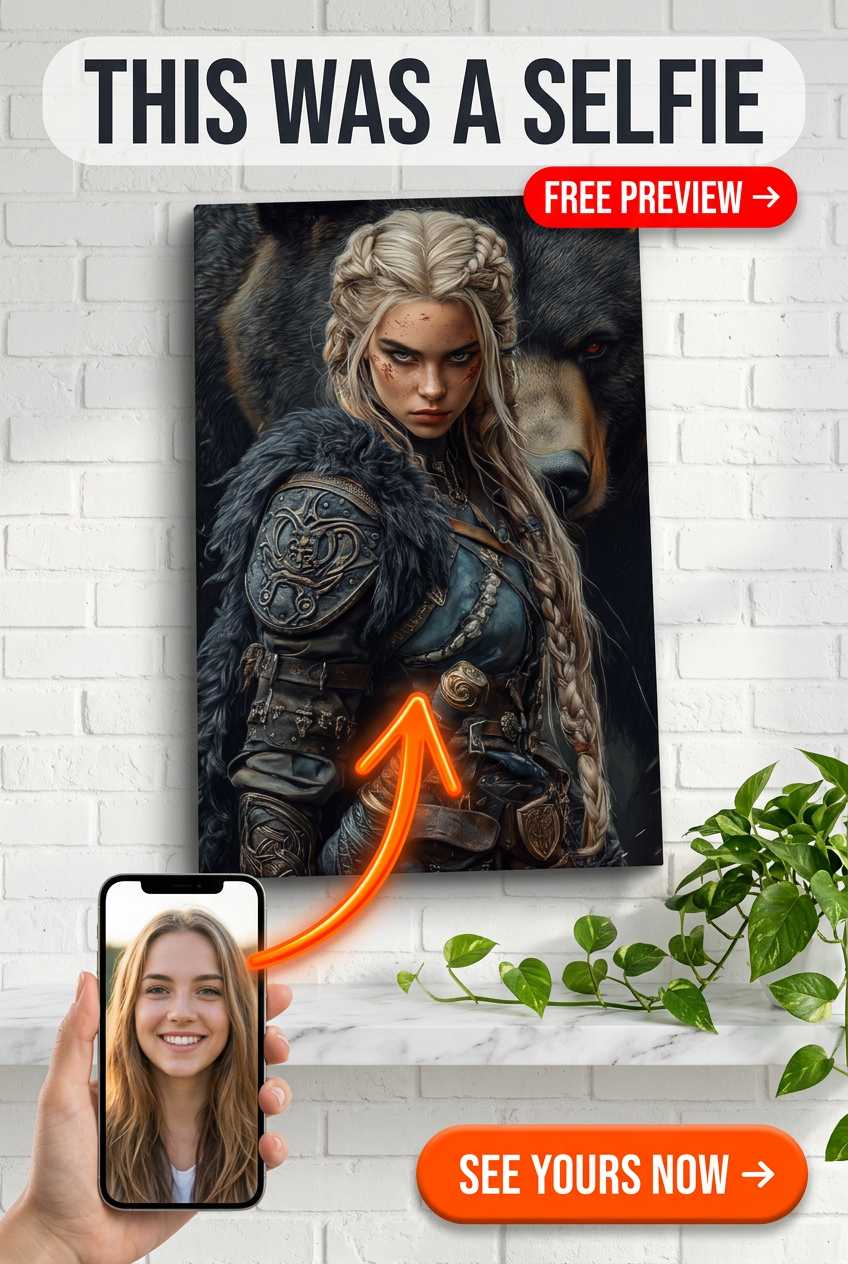 Custom Viking Woman Portrait — Heroic Armor Canvas from Photo