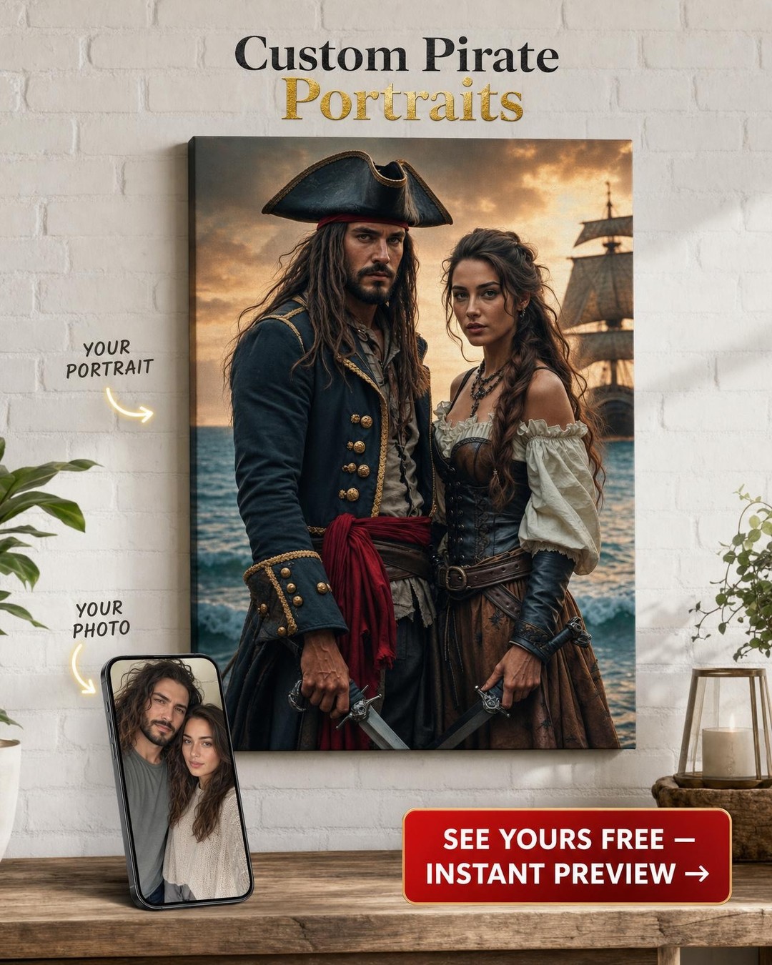 Custom Pirate Couple Portrait — Adventurous Canvas