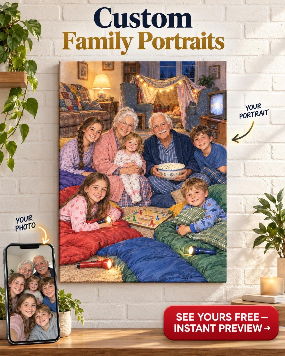 Sleepover at Grandma and Grandpa's Custom Portrait from Photo | Personalized Grandkids Portrait Gift