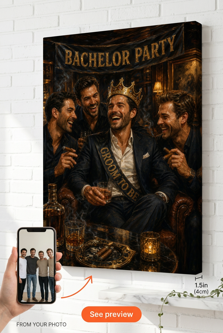Bachelor Party Gift — Celebratory Groom's Night Canvas from Photo