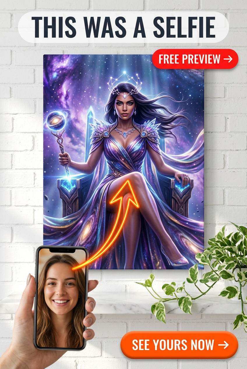 Custom Fantasy Woman Portrait — Regal Crown & Throne Canvas