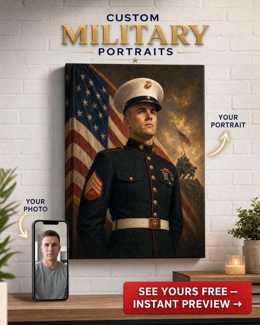 Heroic Military Portrait Canvas - Personalized Art