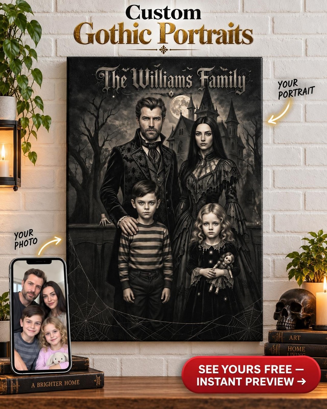 Dramatically Artistic Family Custom Portrait from Photo | Personalized Gift