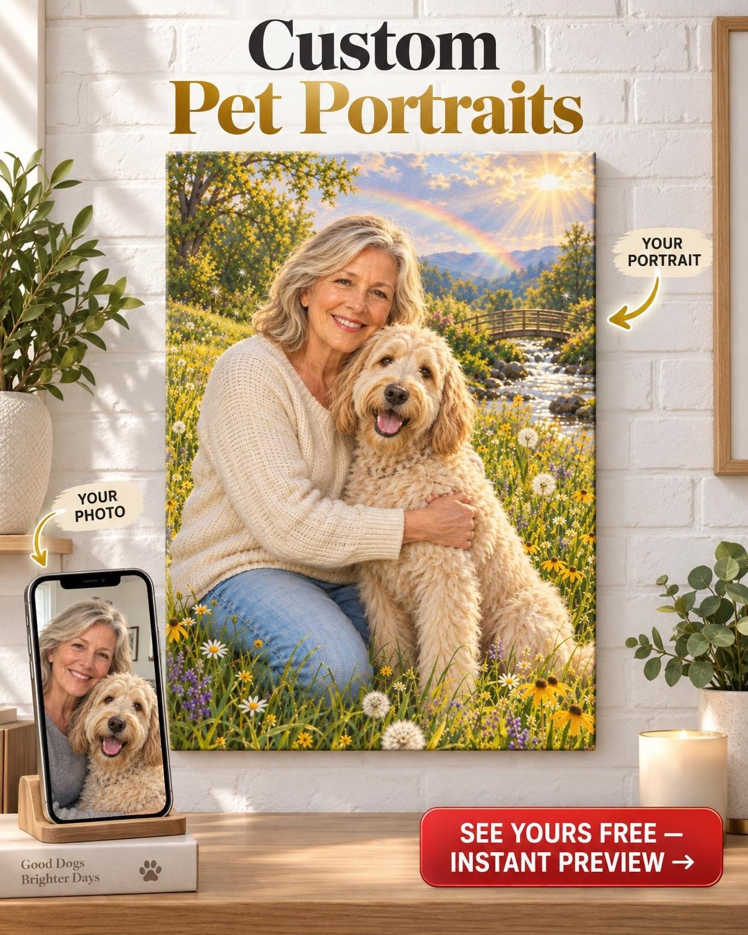 Together Again Custom Pet Memorial Portrait from Photo | Personalized Me and My Dog Gift