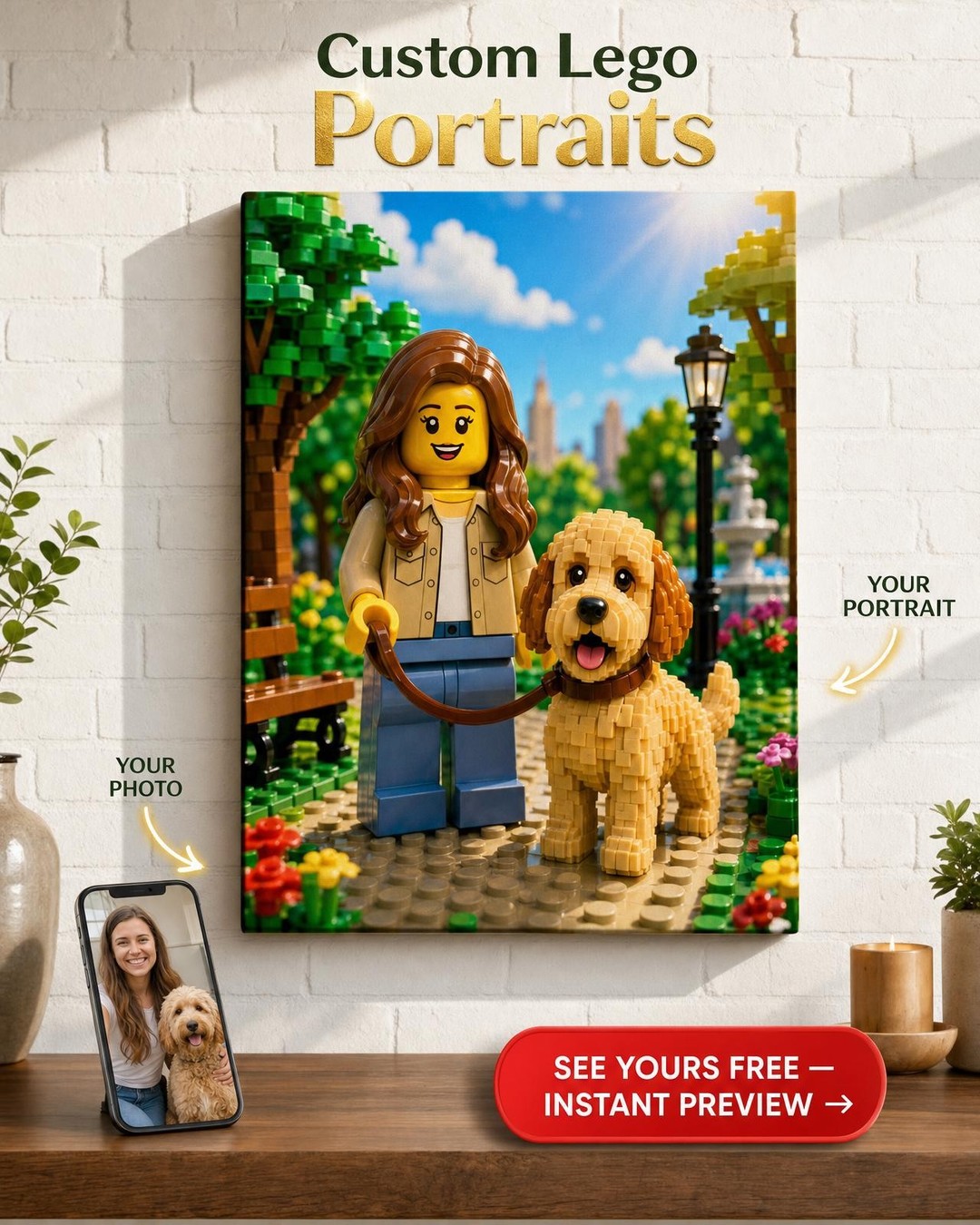 Custom Brick Minifigure Portrait for Dog Owners