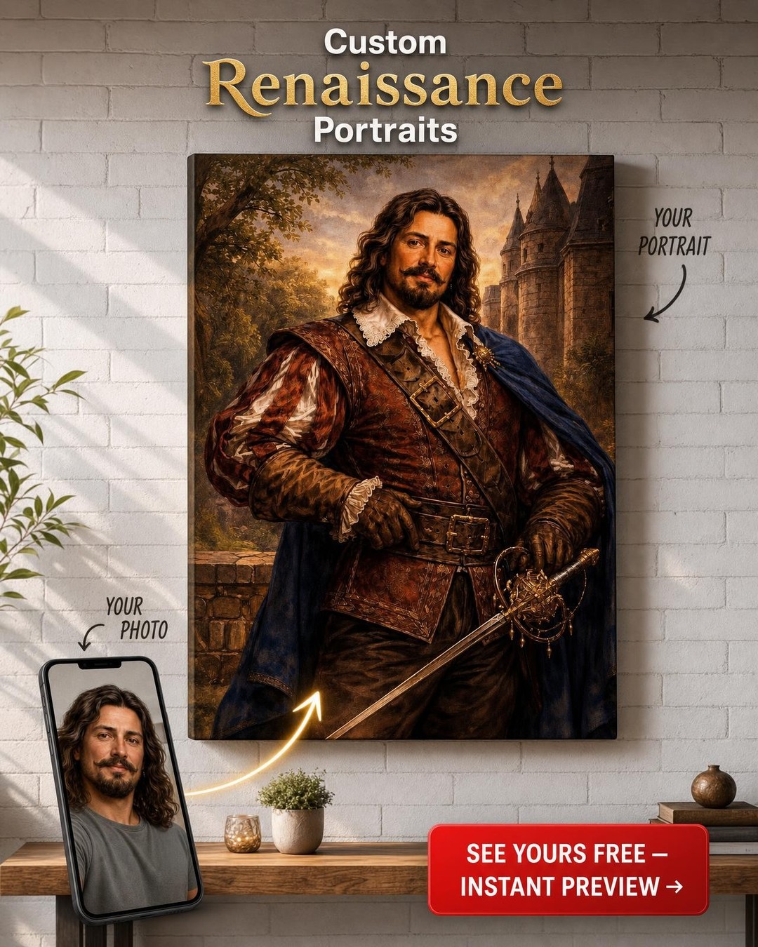 Cavalier Swordsman Custom Portrait