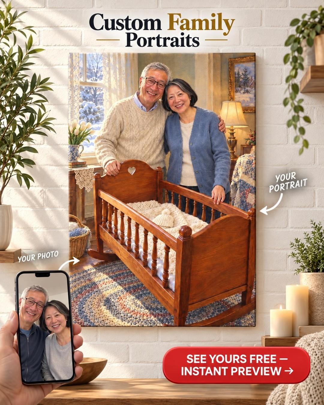 The Cradle He Built Custom Portrait from Photo | Personalized Woodworking Portrait Gift