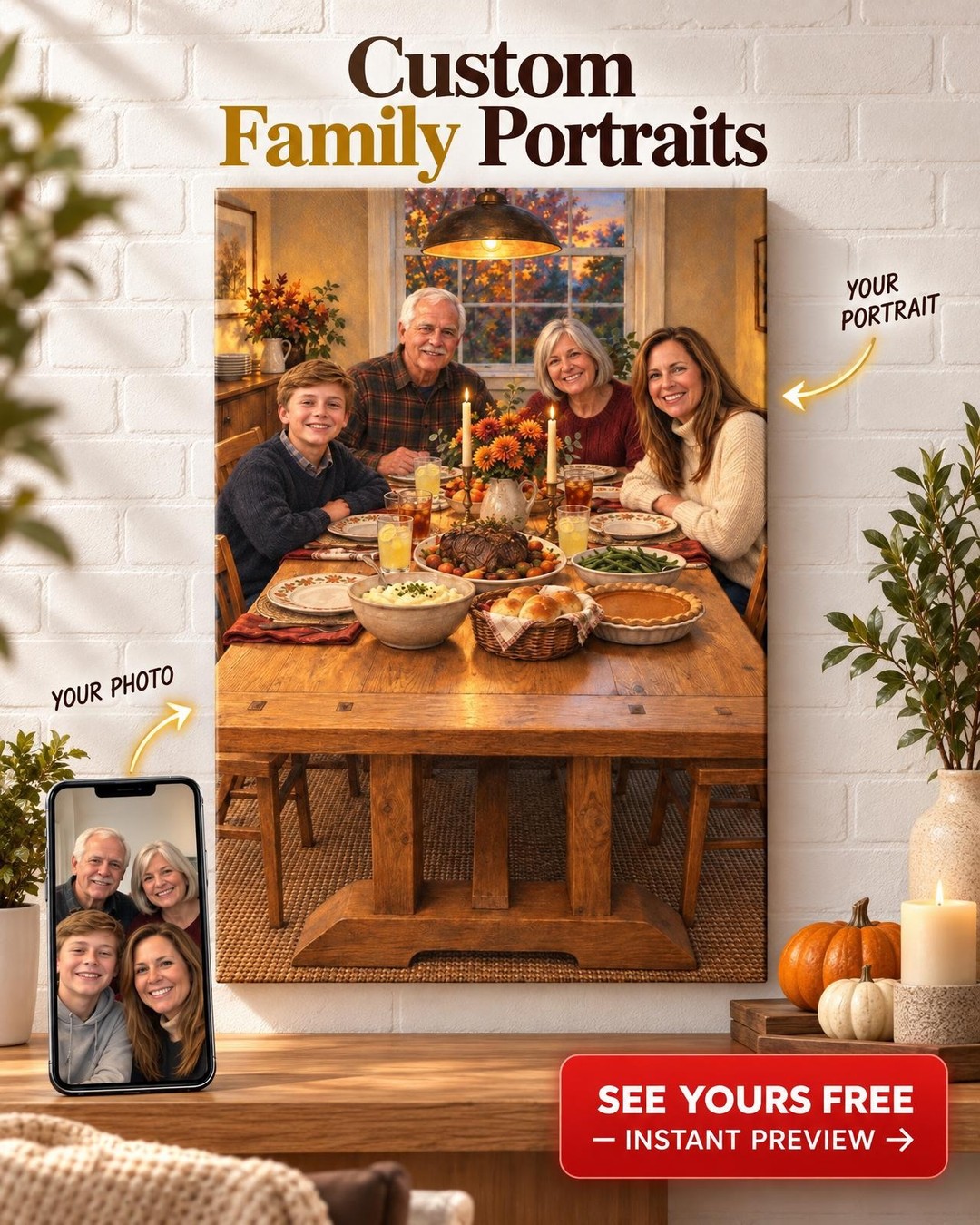 The Family Table Custom Portrait from Photo | Personalized Woodworking Portrait Gift