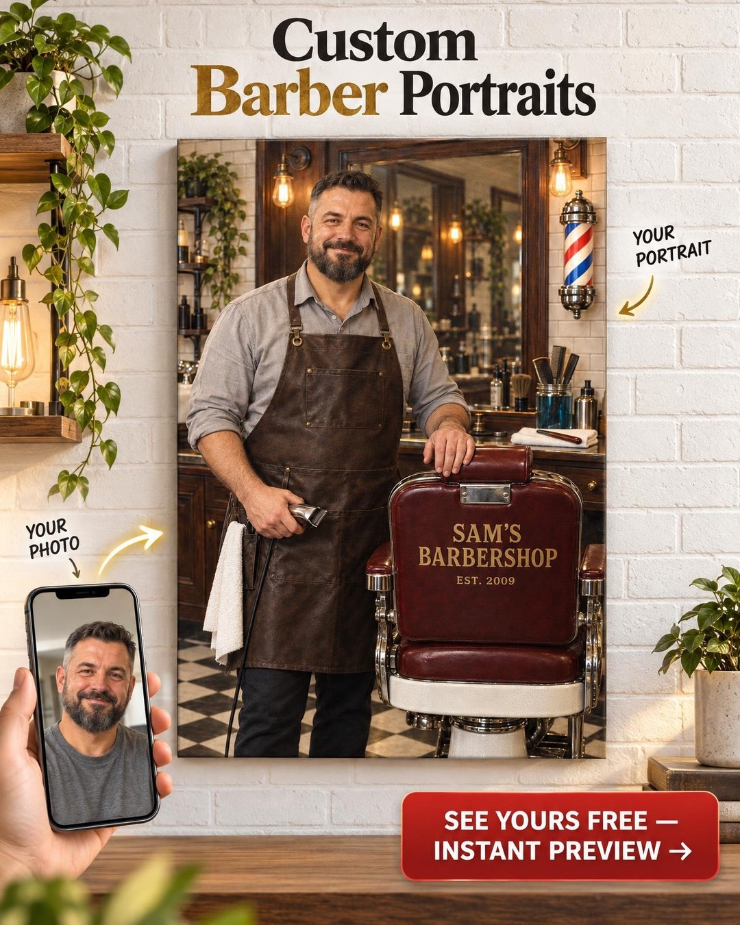 Barber Custom Portrait from Photo | Personalized Barbershop Gift
