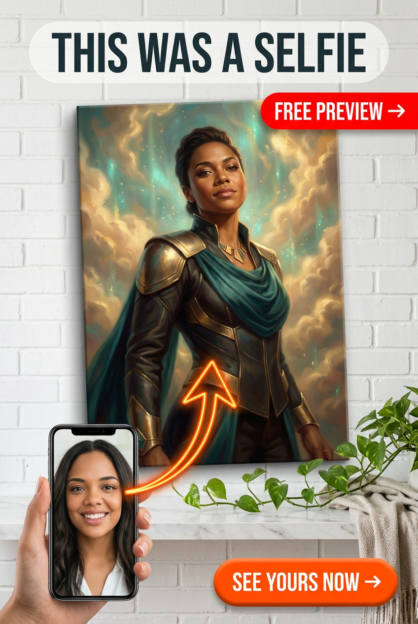 Custom Superhero Woman Portrait — Regal Armor Canvas from Photo