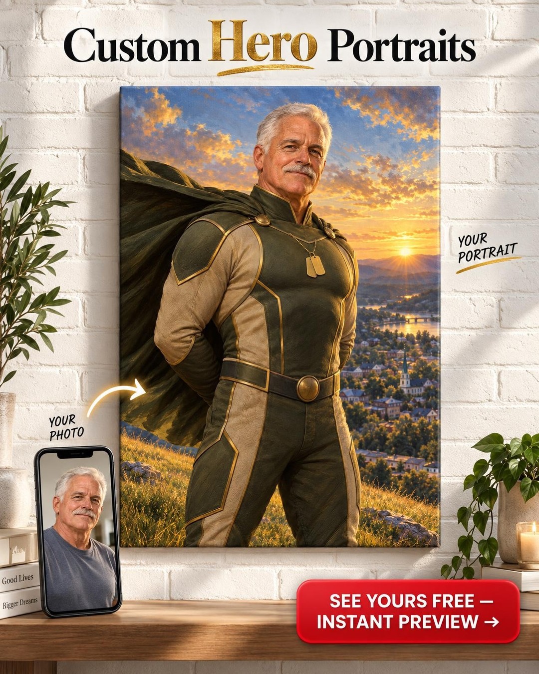 Super Veteran Custom Portrait from Photo | Personalized Superhero Portrait Gift