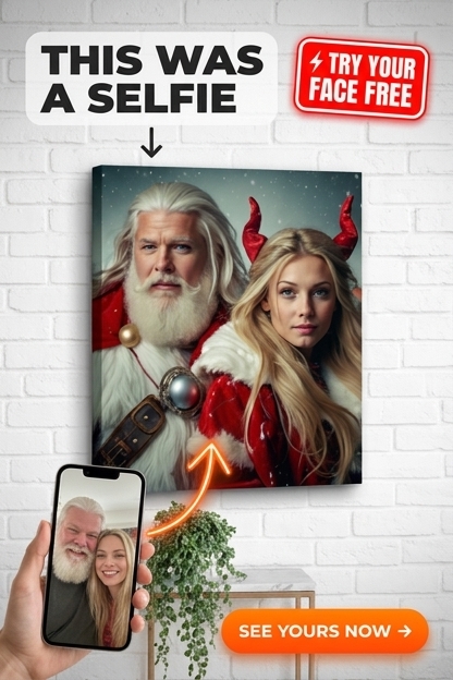 Custom Christmas Couple Portrait — Festive Santa Canvas Gift