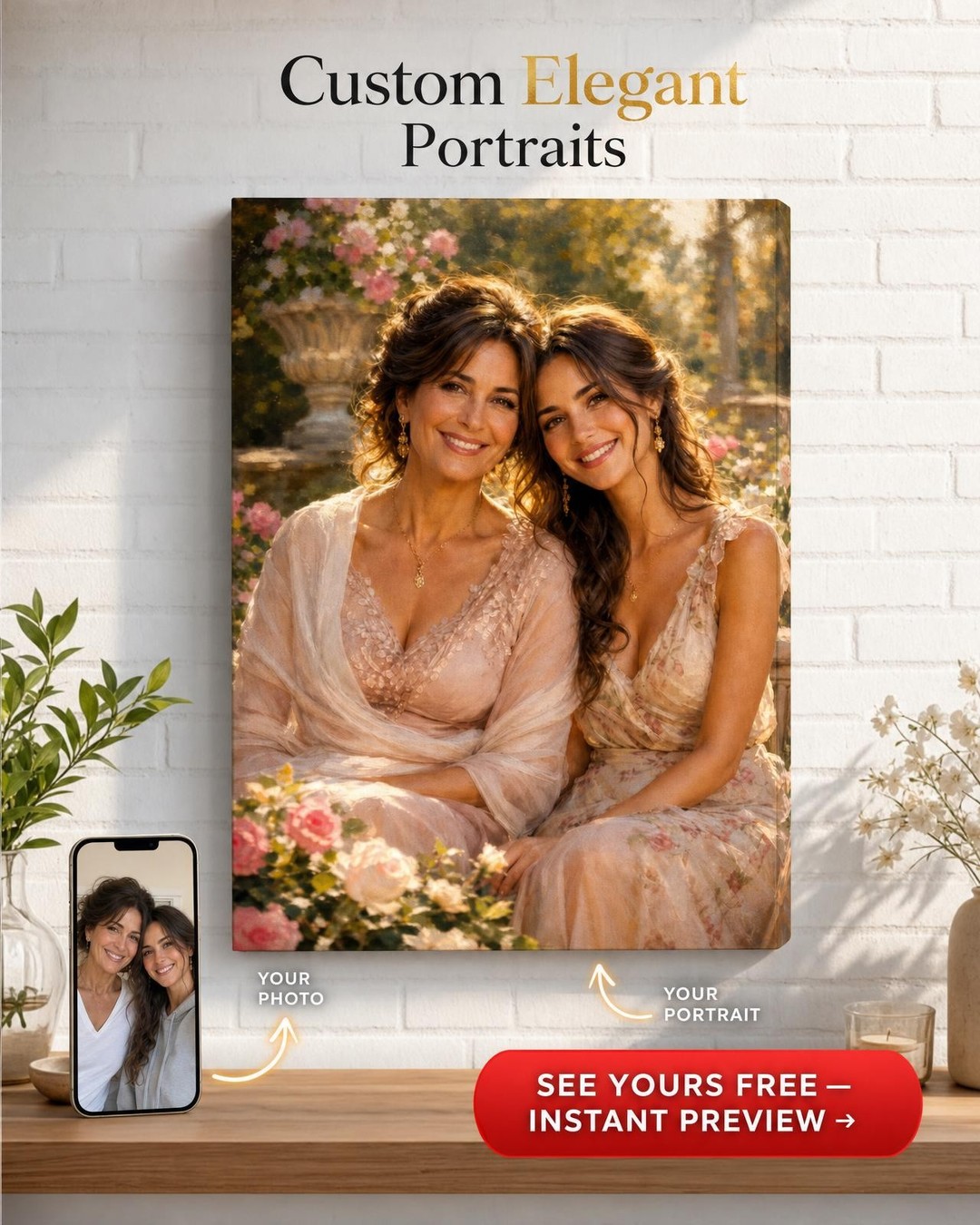 Gifts for Mother in Law — Elegant Mother-Daughter Duo Canvas from Photo