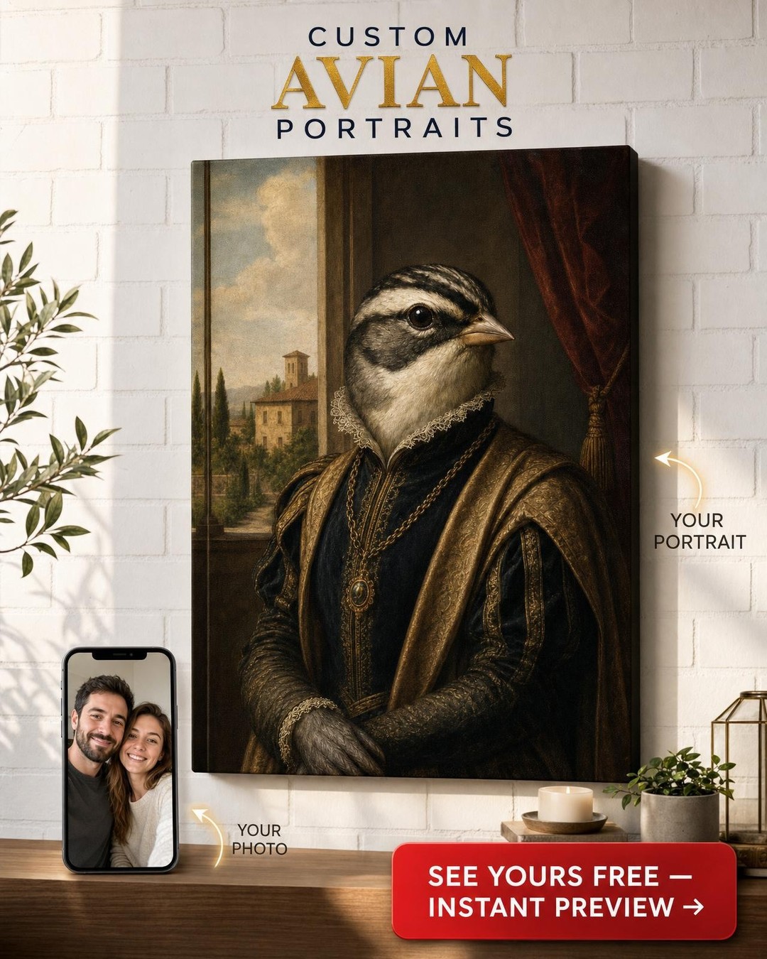 Custom Renaissance Cat Portrait — Regal Pet Canvas from Photo
