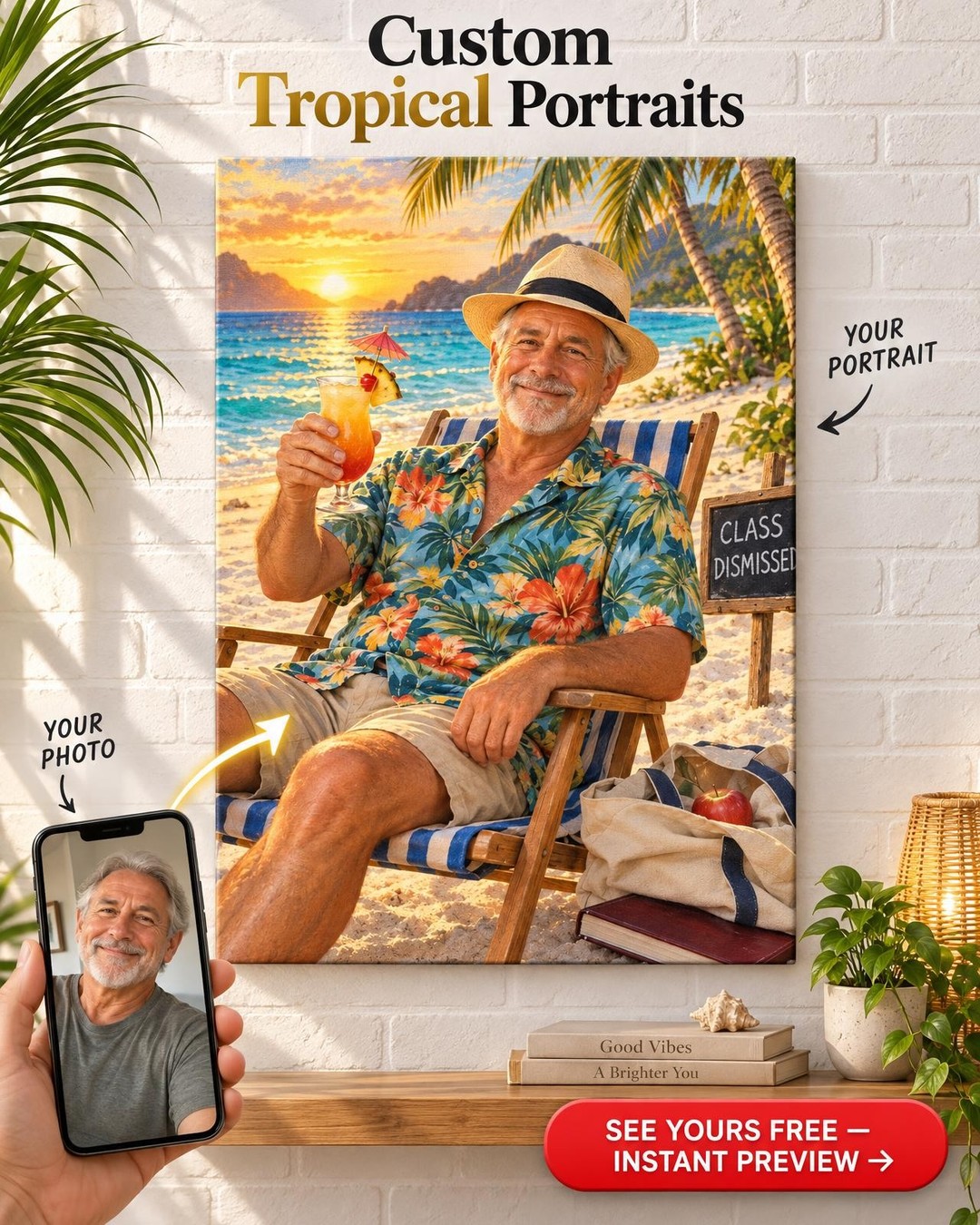 Class Dismissed Teacher Retirement Portrait for Him from Photo | Personalized Gift