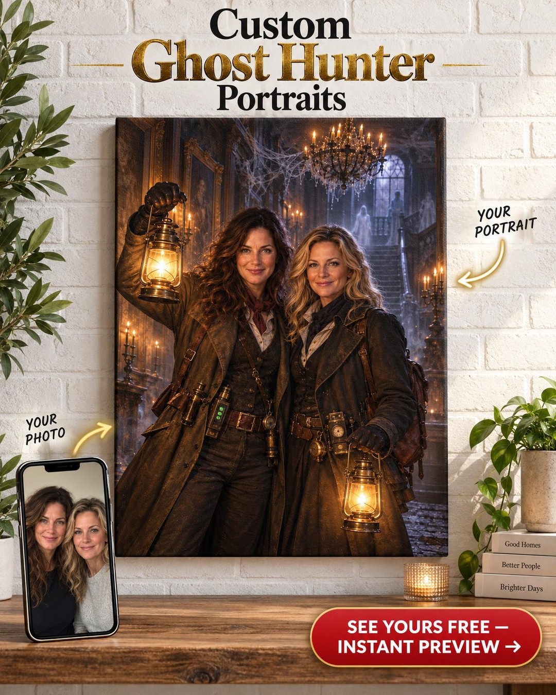 Ghost Hunters Custom Portrait from Photo | Personalized Gift for Two Women