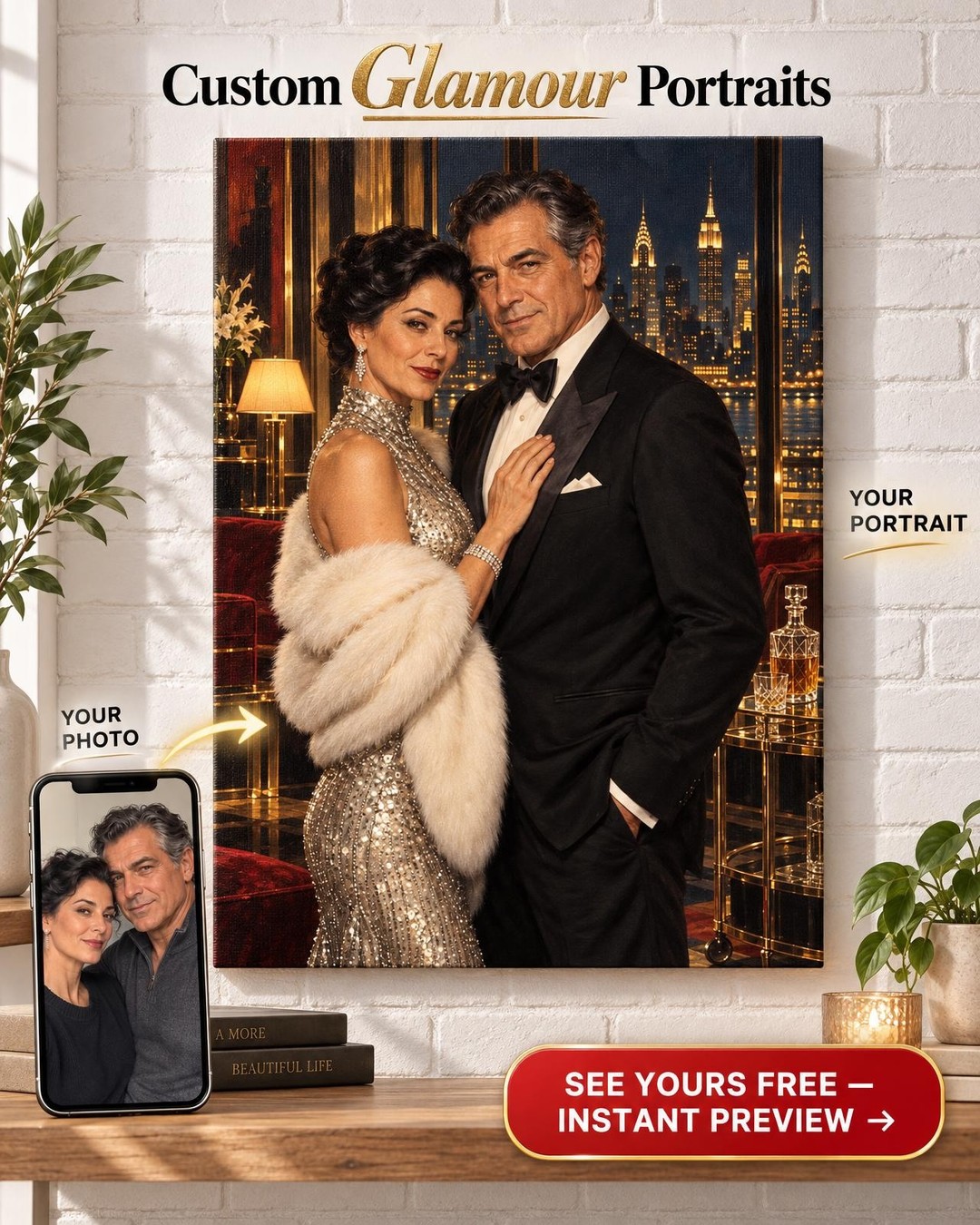 Boss and Queen of the City Custom Portrait from Photo | Personalized Mafia Portrait Gift