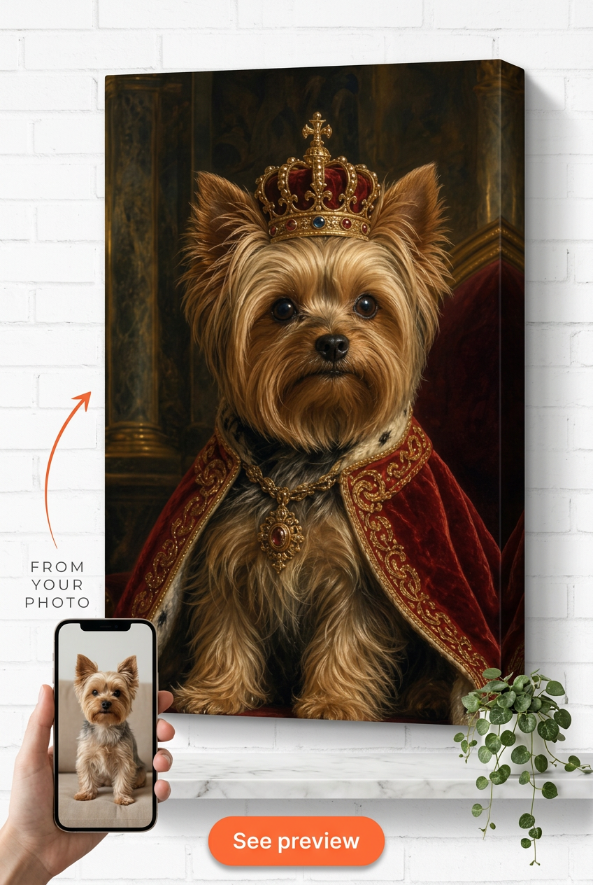 Custom Royal Pet Portrait — Regal Dog Canvas from Photo