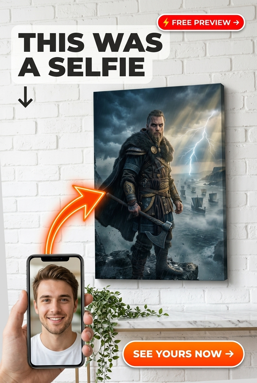 Custom Viking Man Portrait — Regal Warrior Canvas from Photo