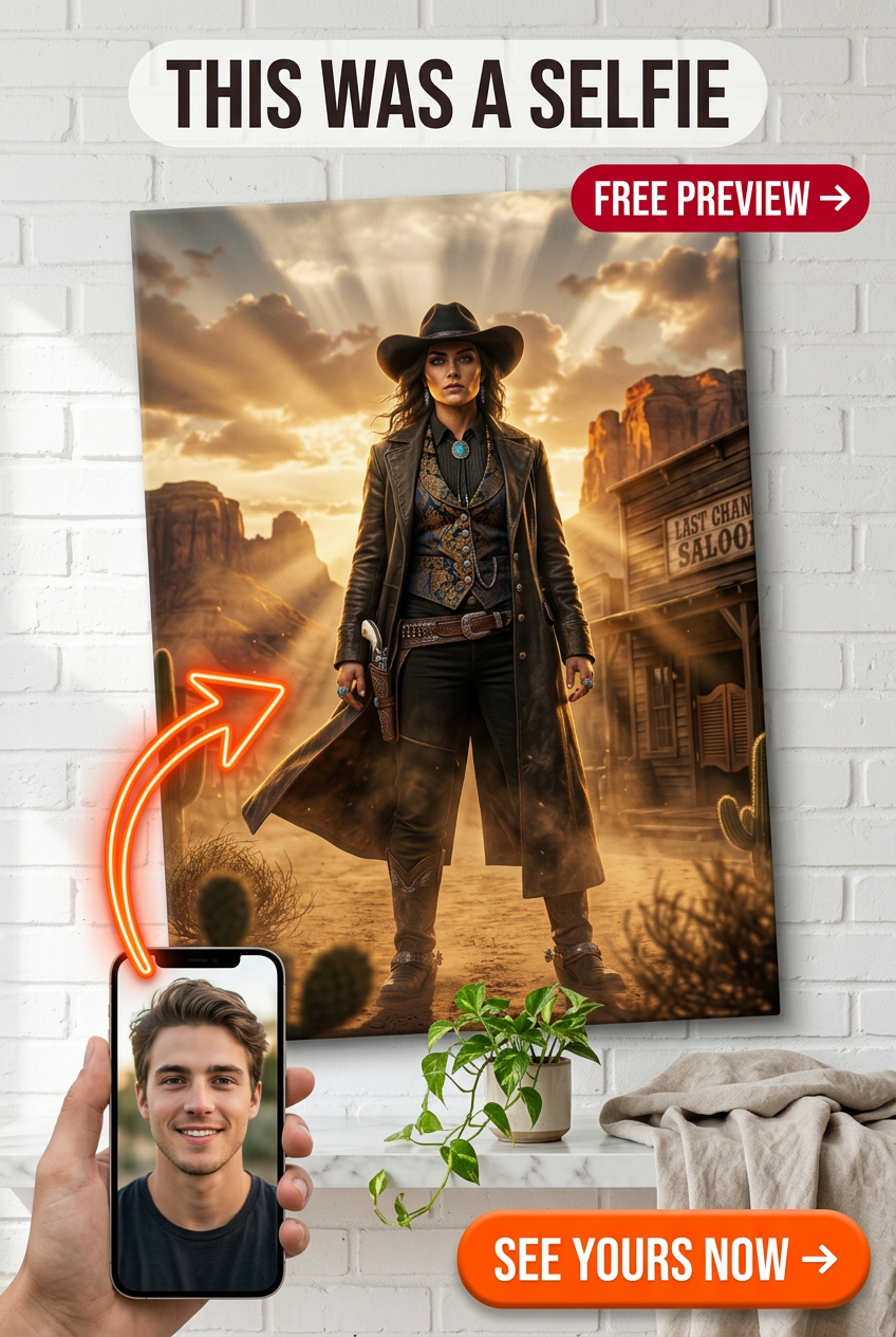 Custom Cowboy Man Portrait — Heroic Western Canvas from Photo