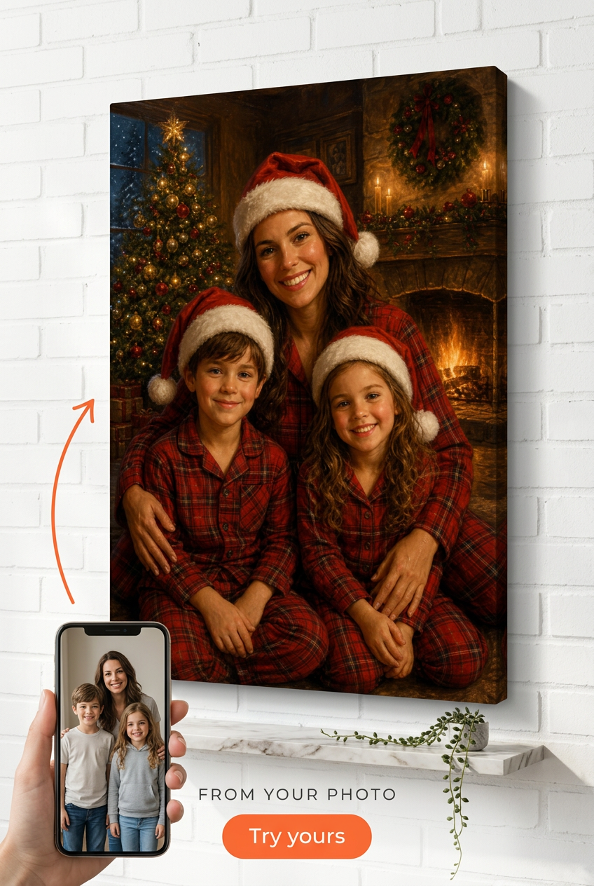 Custom Christmas Family Portrait — Festive Canvas from Photo