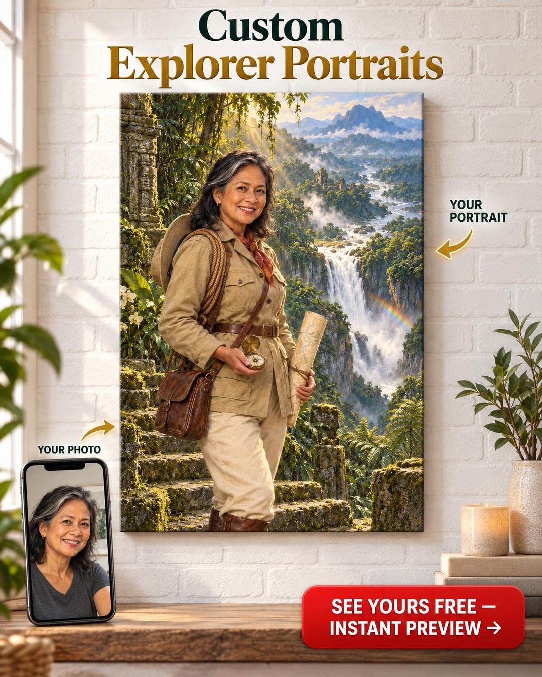 The Explorer Custom Portrait from Photo | Personalized Free Spirit Portrait Gift