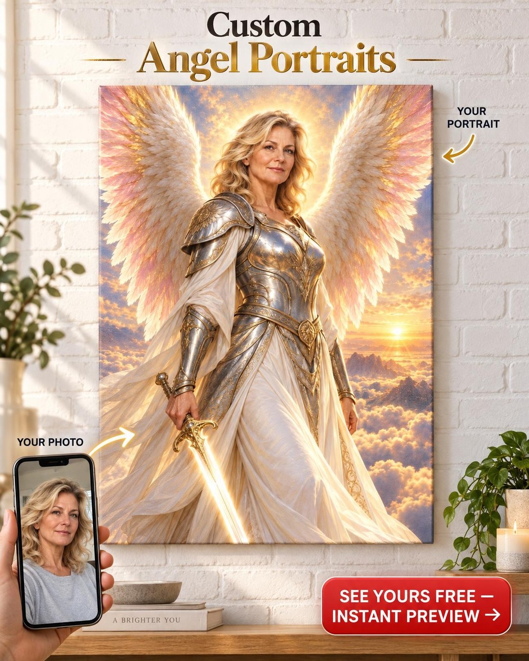 Warrior Angel Woman Custom Portrait from Photo | Personalized Cancer Warrior Gift