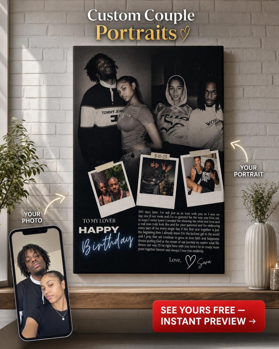 Premium Custom Portrait from Photo | Personalized Canvas Gift
