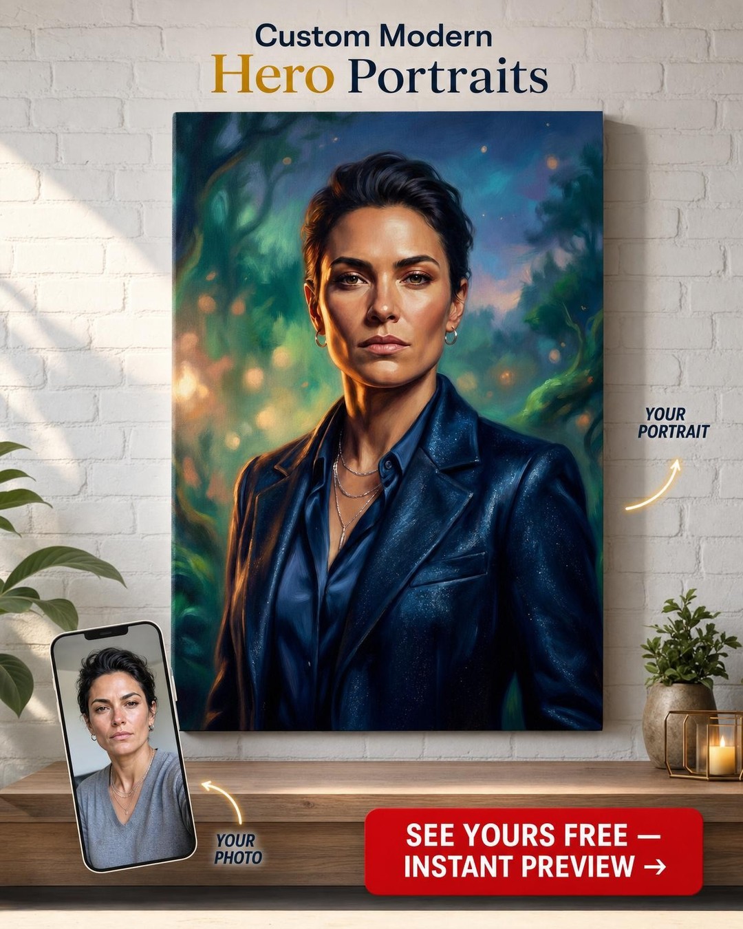 Custom Fantasy Woman Portrait — Regal Suit Canvas from Photo