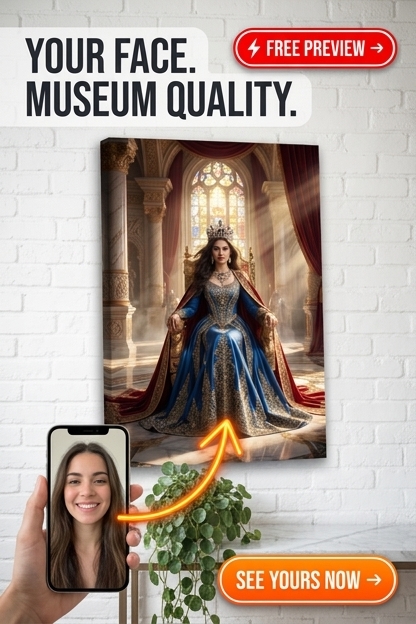 Custom Royal Woman Portrait — Regal Crown & Throne Canvas