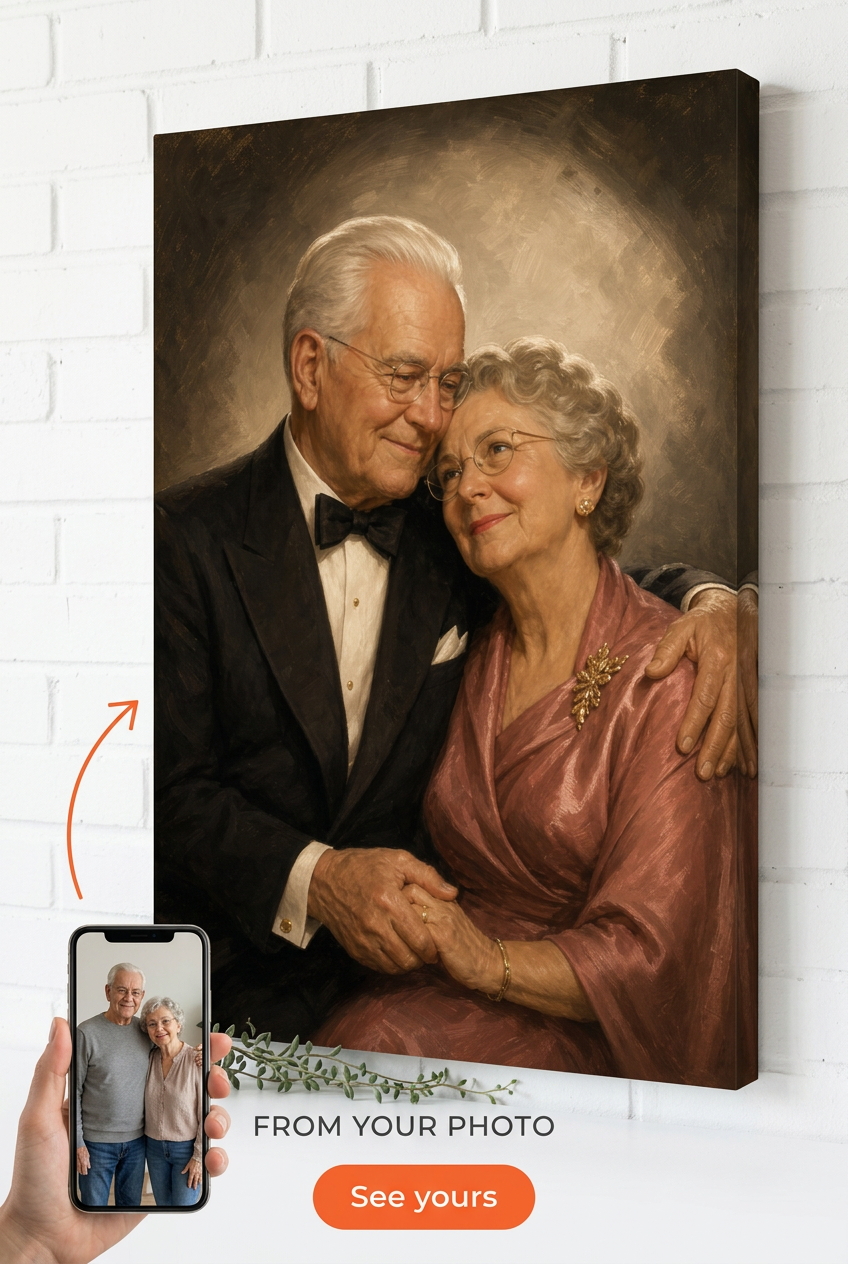 Custom 1940s Hollywood Golden Anniversary Portrait from Photo | Personalized Gift