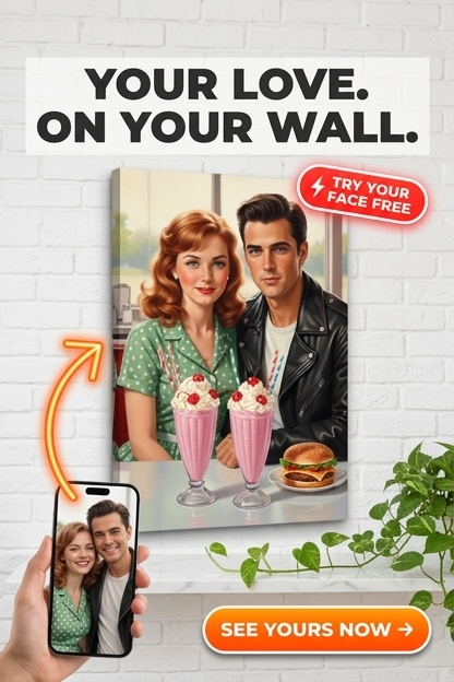 Custom Pop Art Couple Portrait — Retro Diner Vibes Canvas