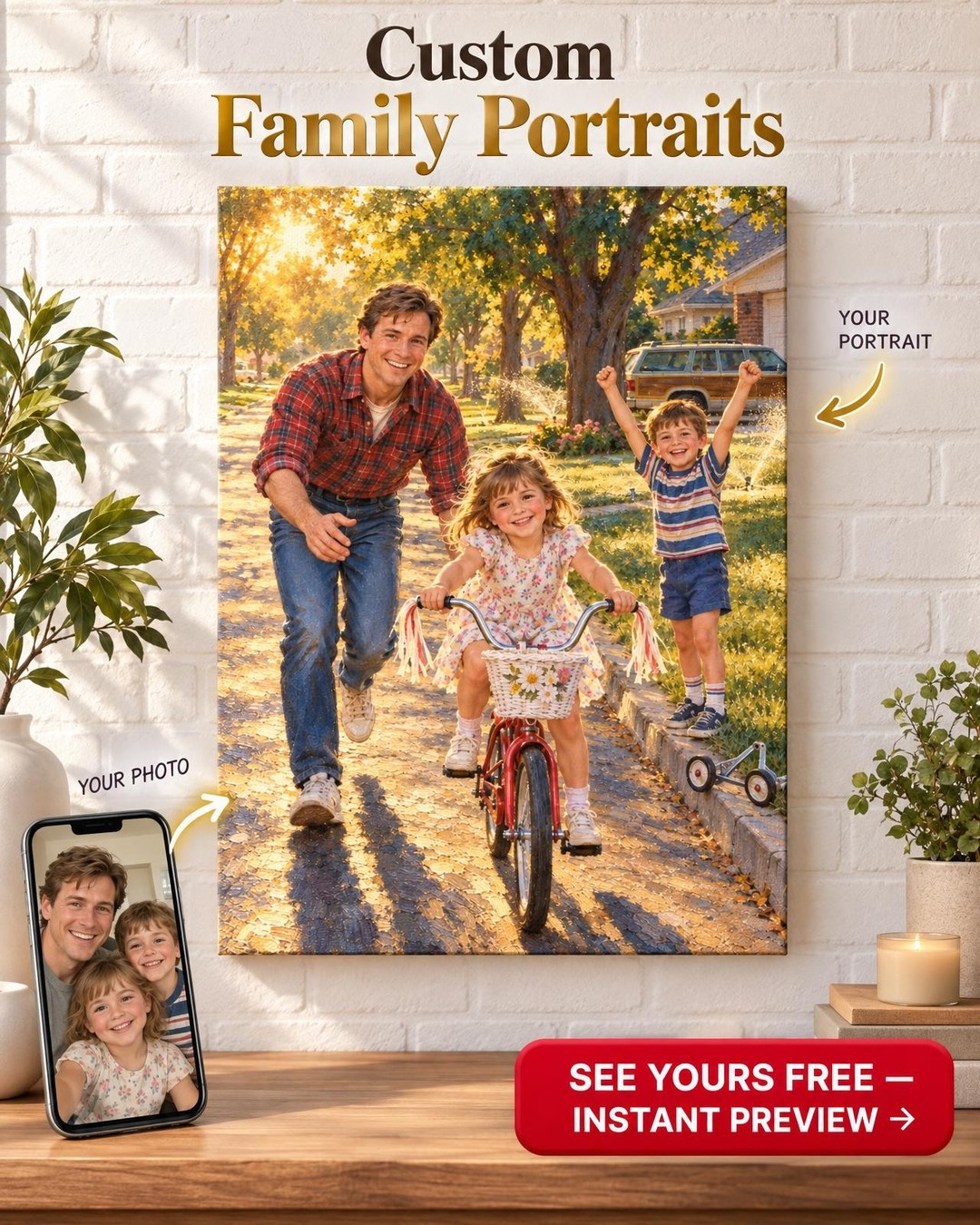 The First Bike Ride Custom Portrait from Old Photo | Personalized Gift for Dad or Mom