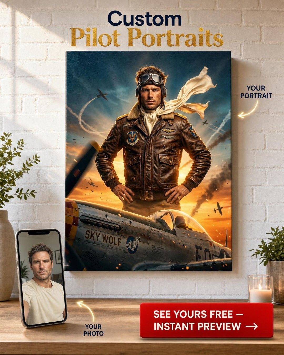 Heroic Pilot Portrait Canvas