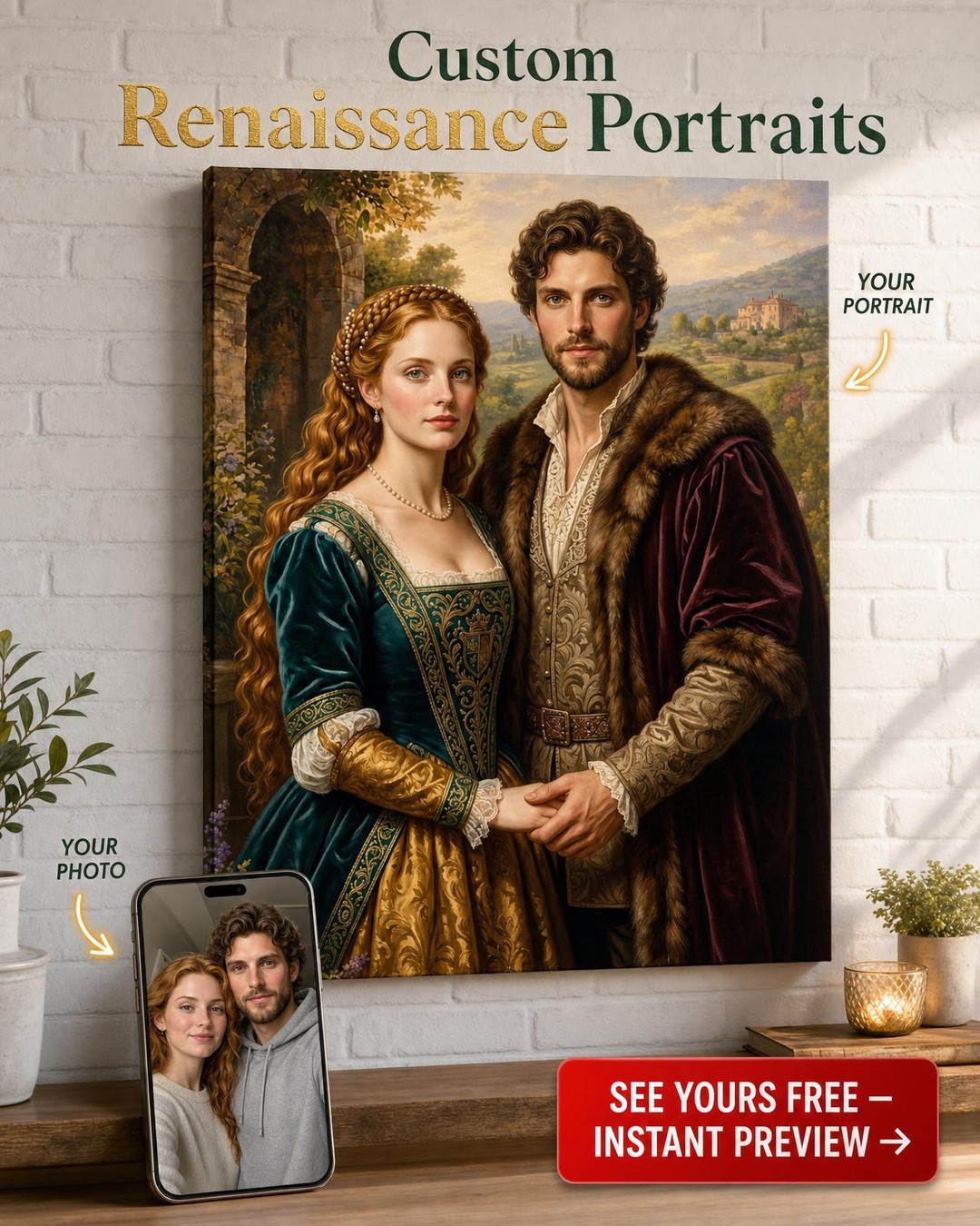 Renaissance Costume Custom Portrait from Photo | Personalized Canvas Gift