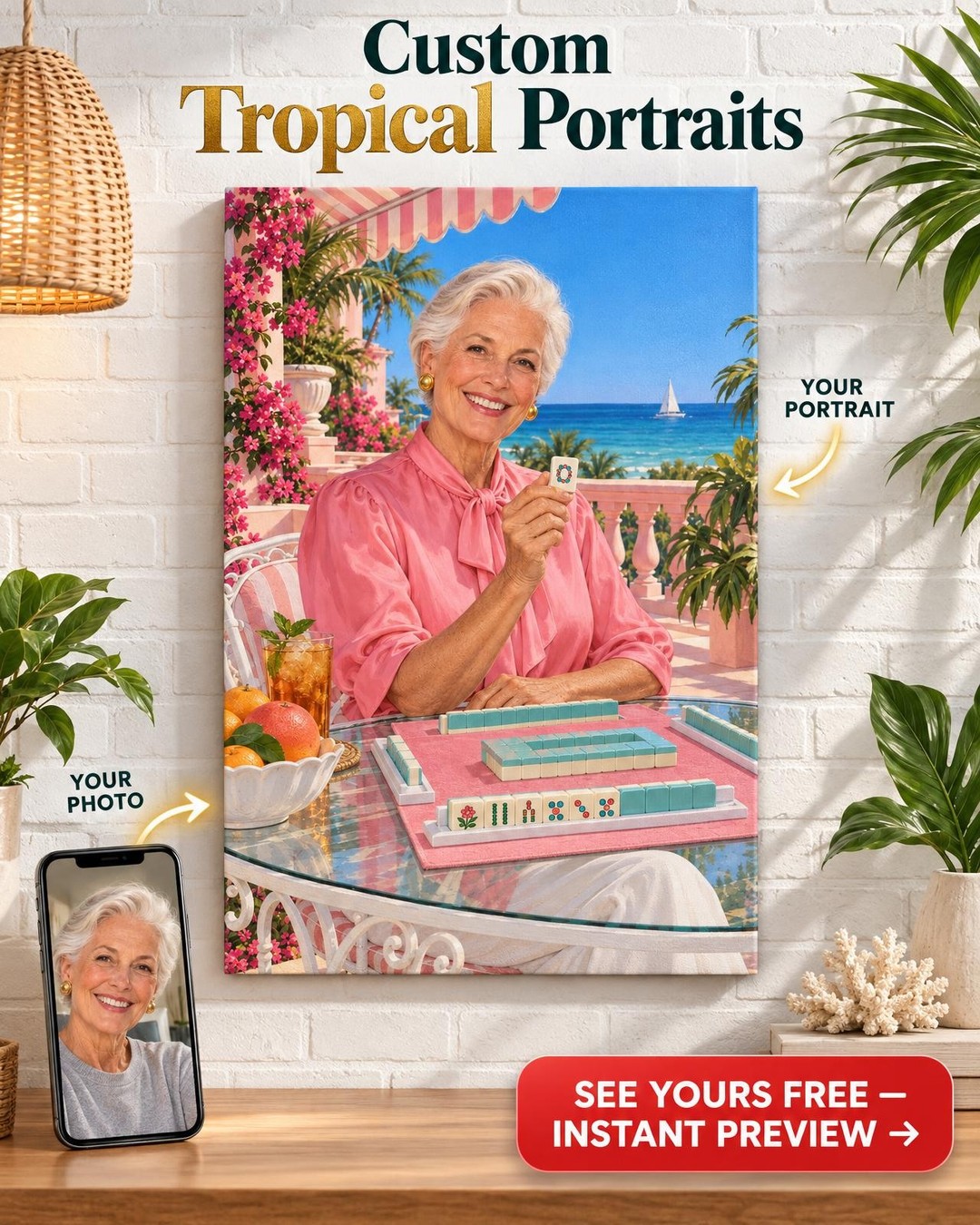 Snowbird Mahjong Custom Portrait from Photo | Personalized Mahjong Gift
