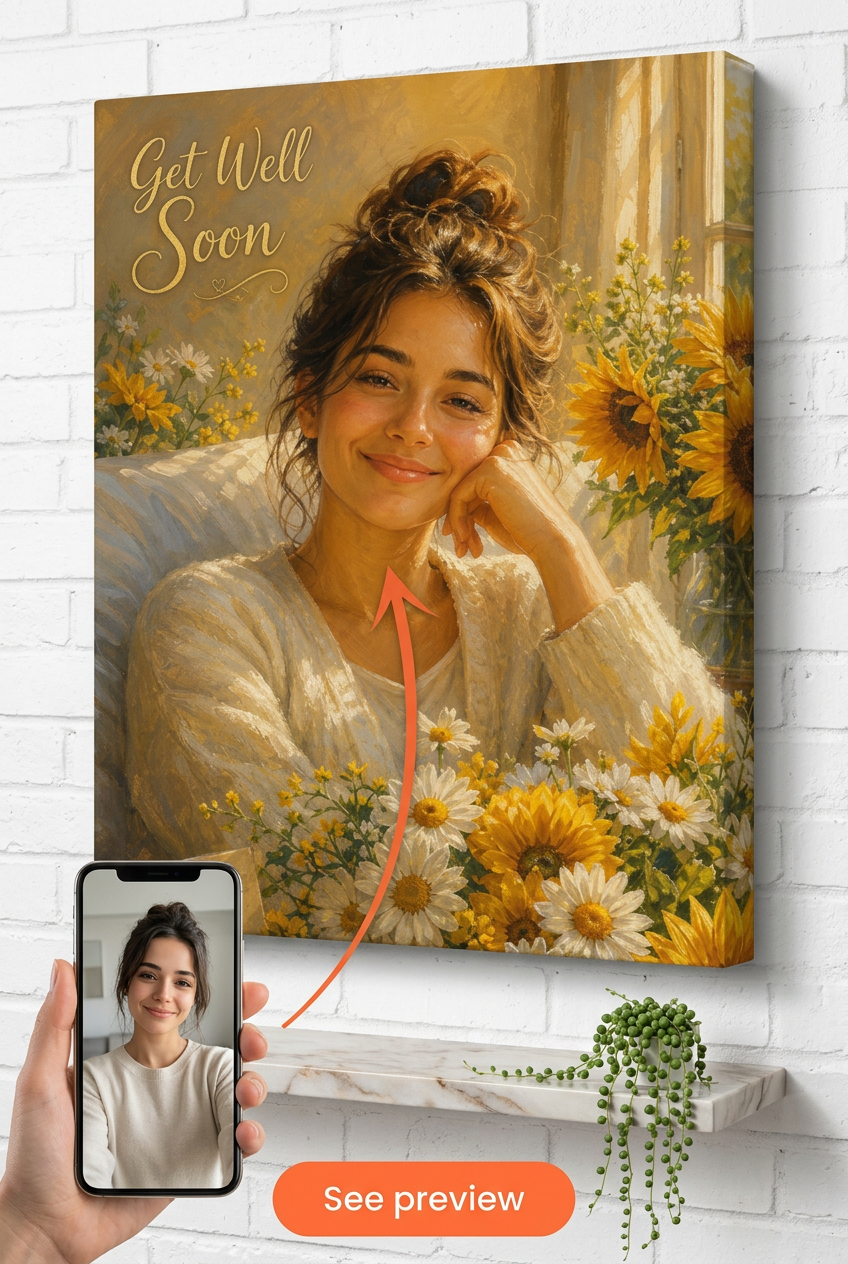 Custom GetWell Single Woman Portrait — Serene Healing from Photo