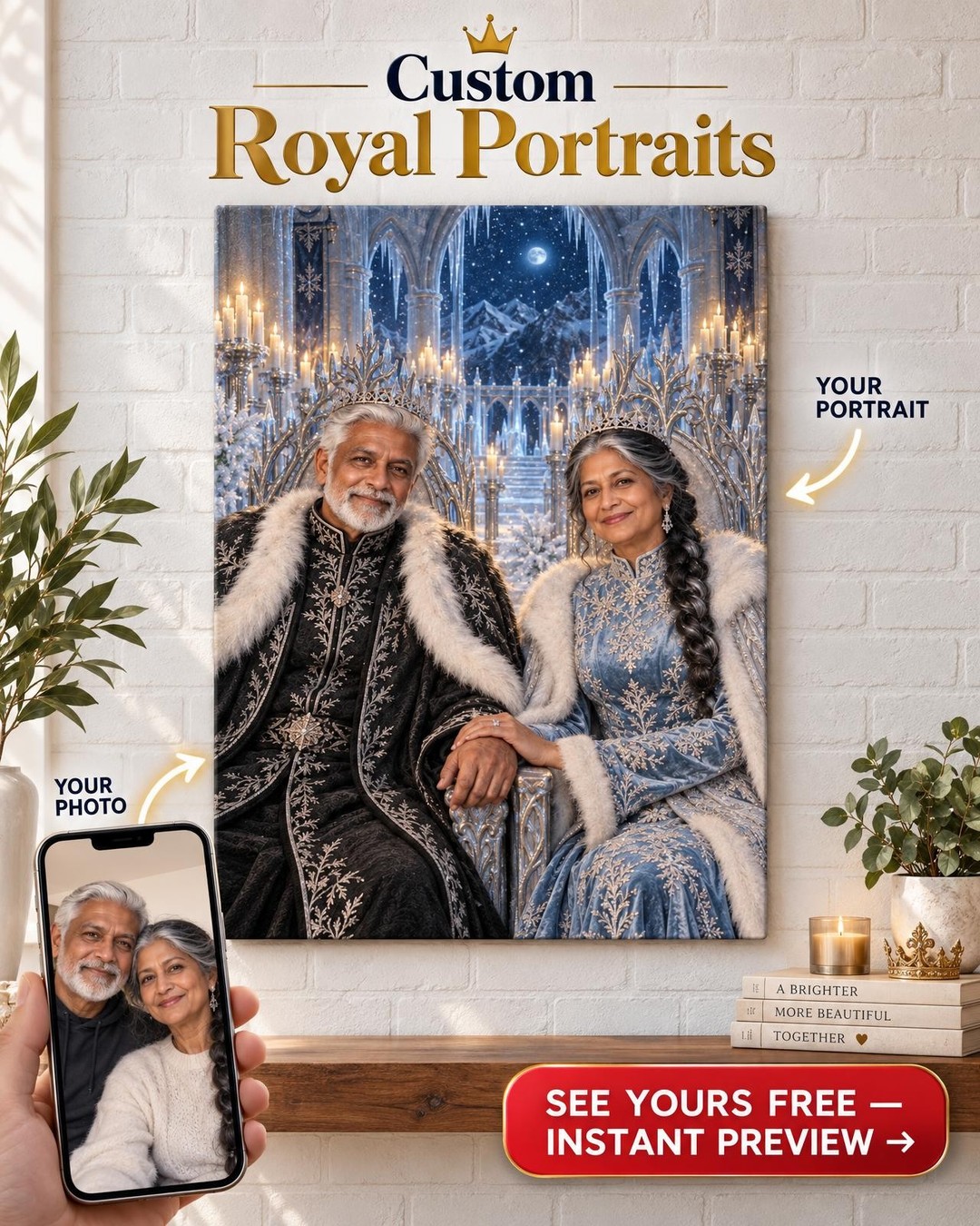 Crowned in Winter Custom Portrait from Photo | Personalized Romantasy Gift