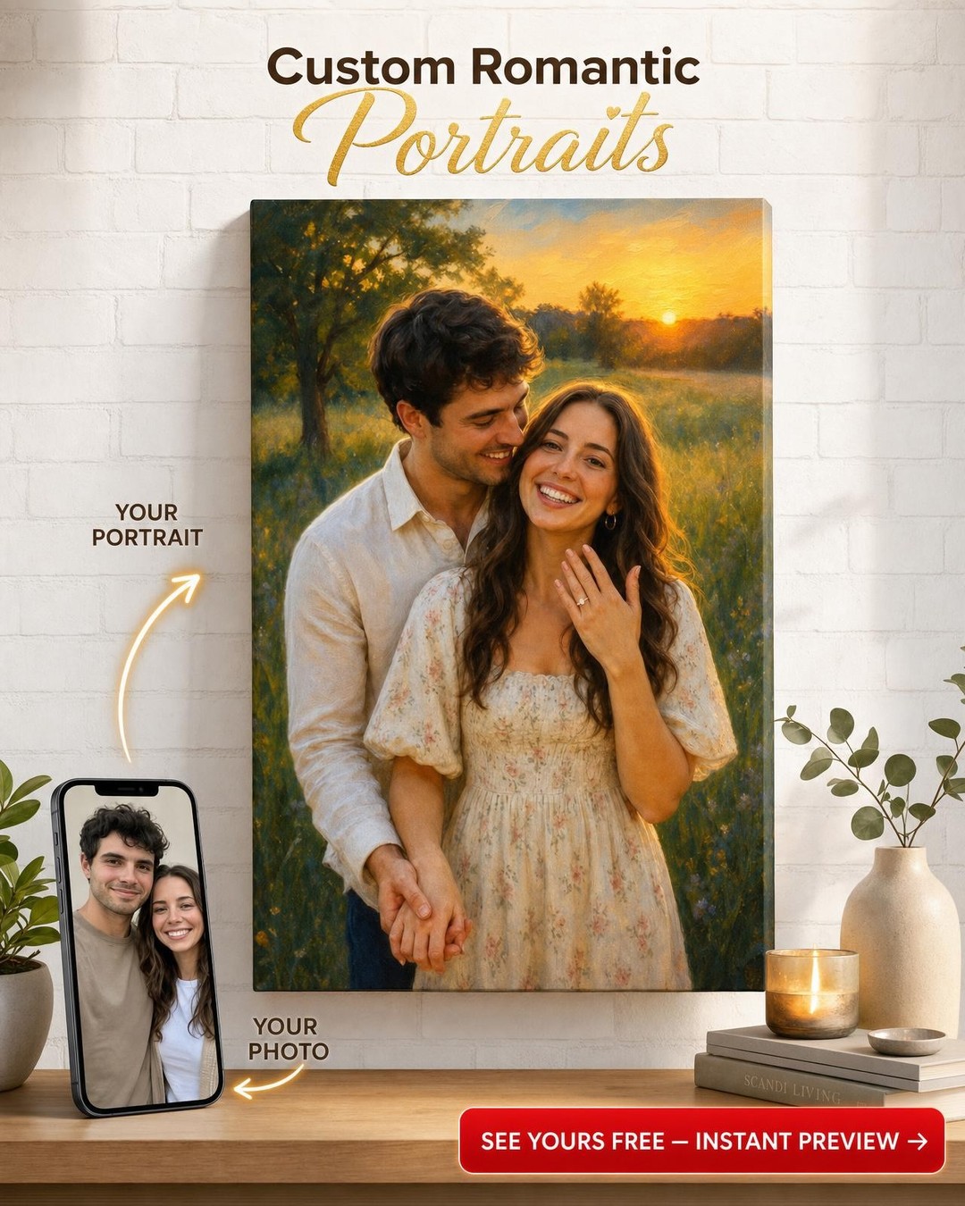 Romantic Wedding Portrait Gift Canvas