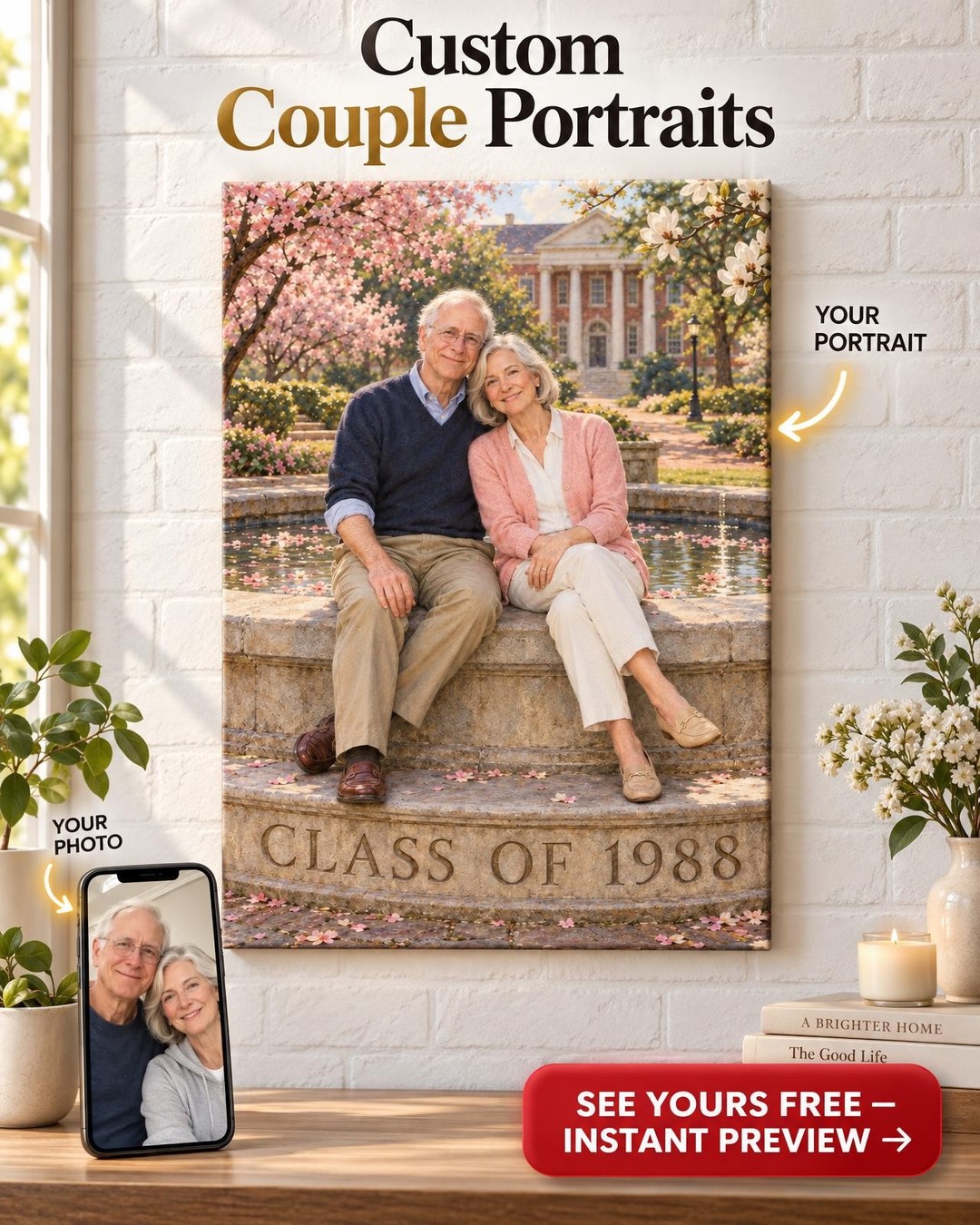 Spring on the Quad Custom Portrait from Photo | Personalized Campus Portrait Gift