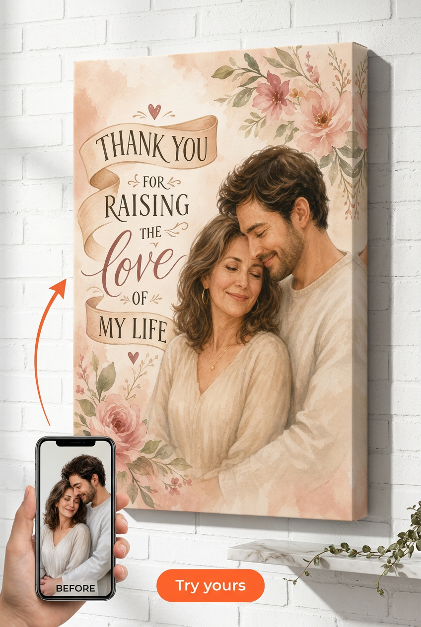 Gifts for Mother in Law — Romantic Floral Portrait Canvas from Photo